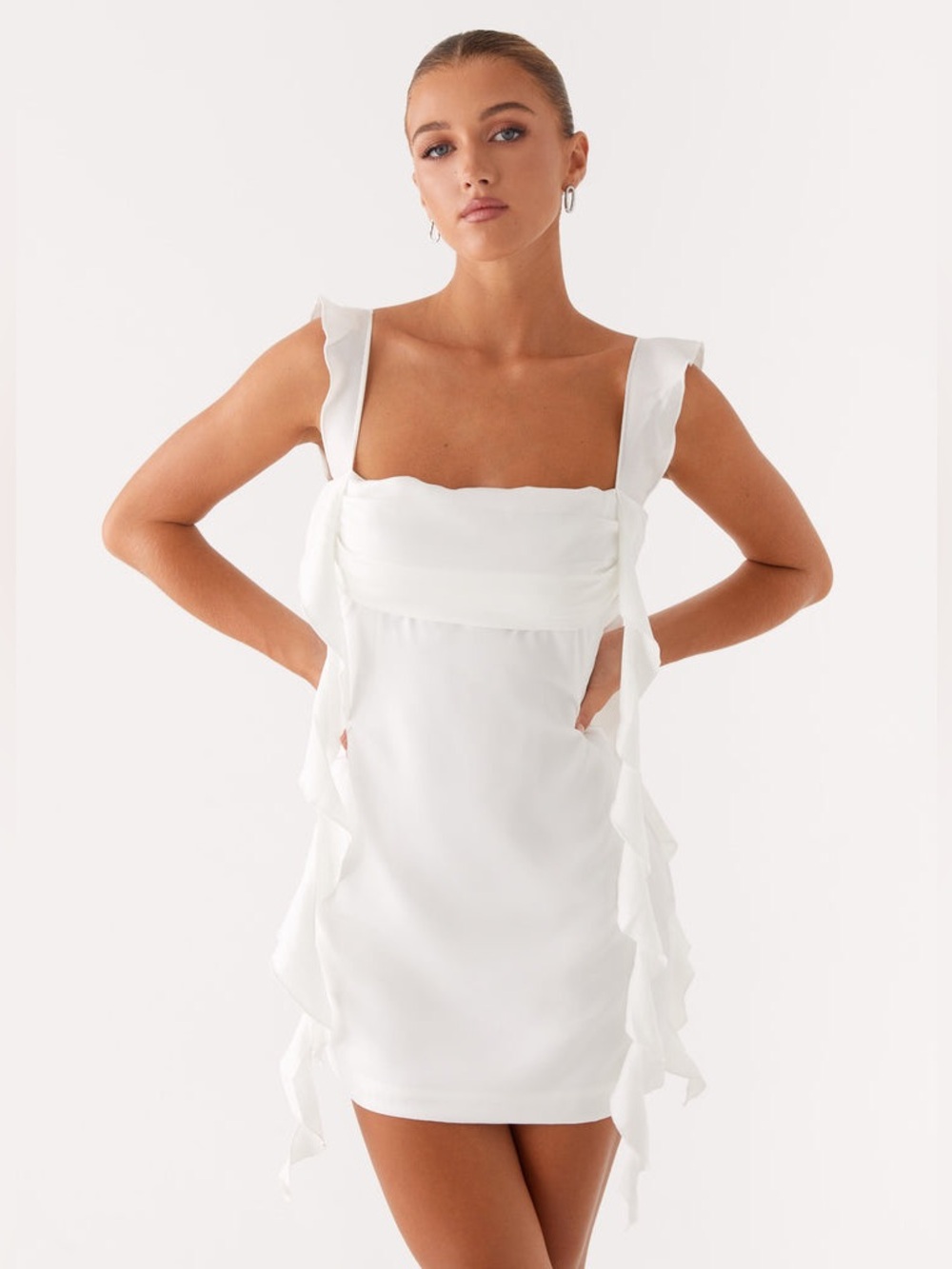 Peppermayo Beckham Mini Dress in White Ruffle Frill Details Size 10